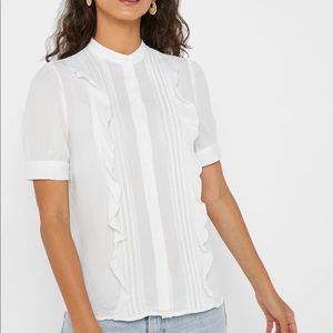 Puffed Short Sleeve Button Down With Ruffle and Pleating Accent From Vero Moda